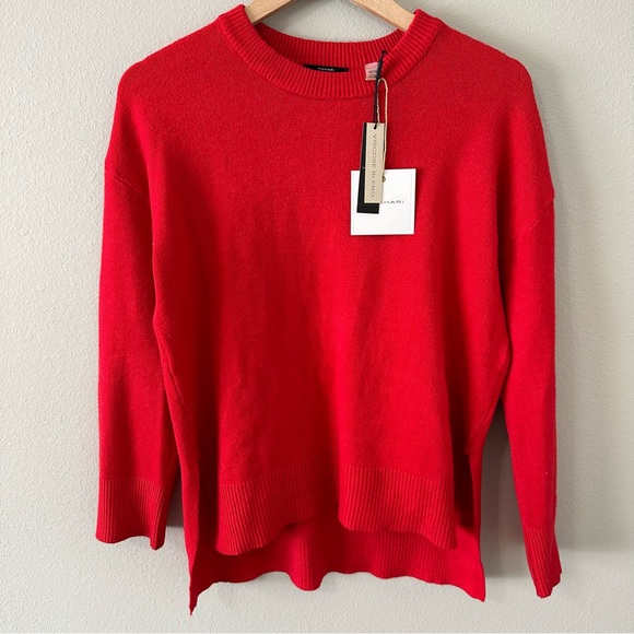 NWT Tahari Paris Red High/Low Hem Crewneck Sweater Size XS - Picture 2 of 12